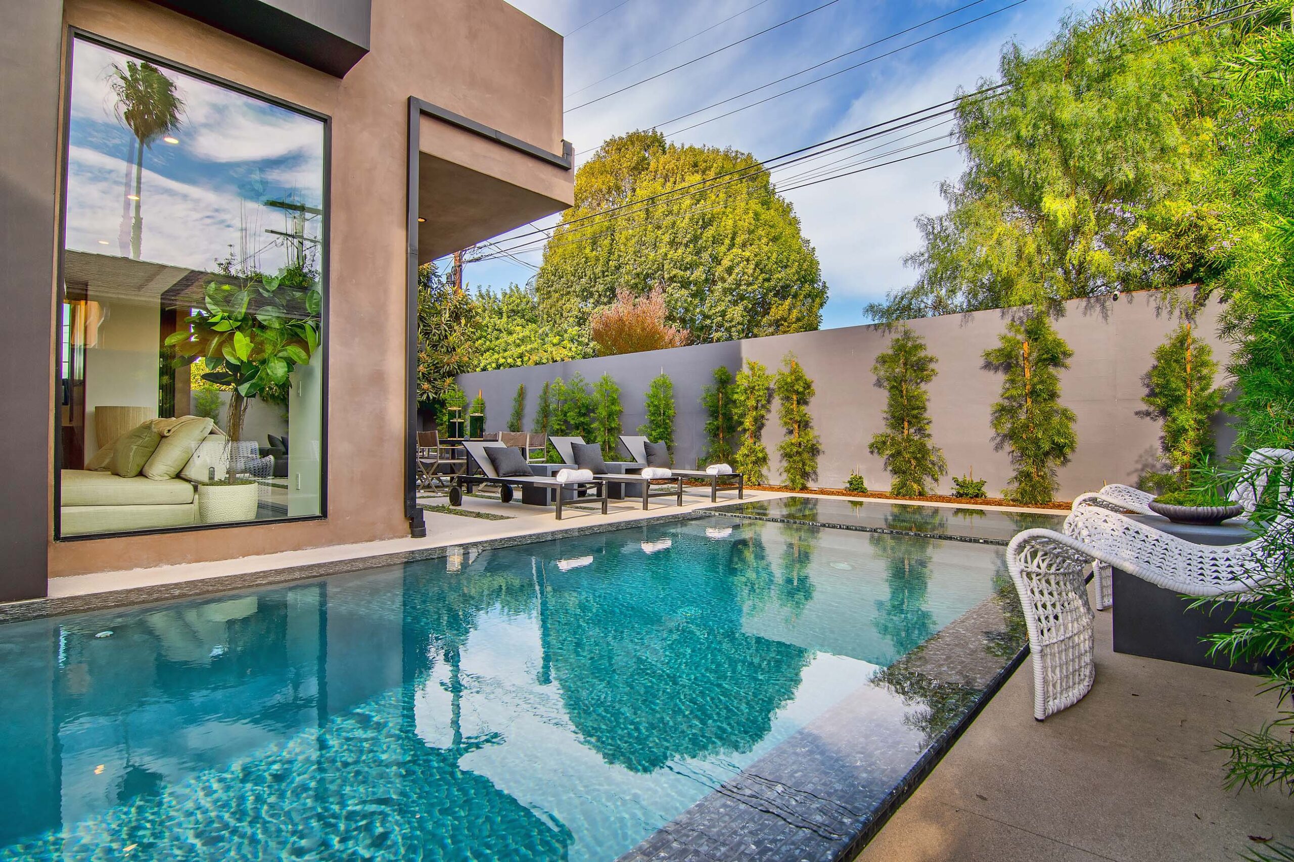 Poolside shot of modern California home