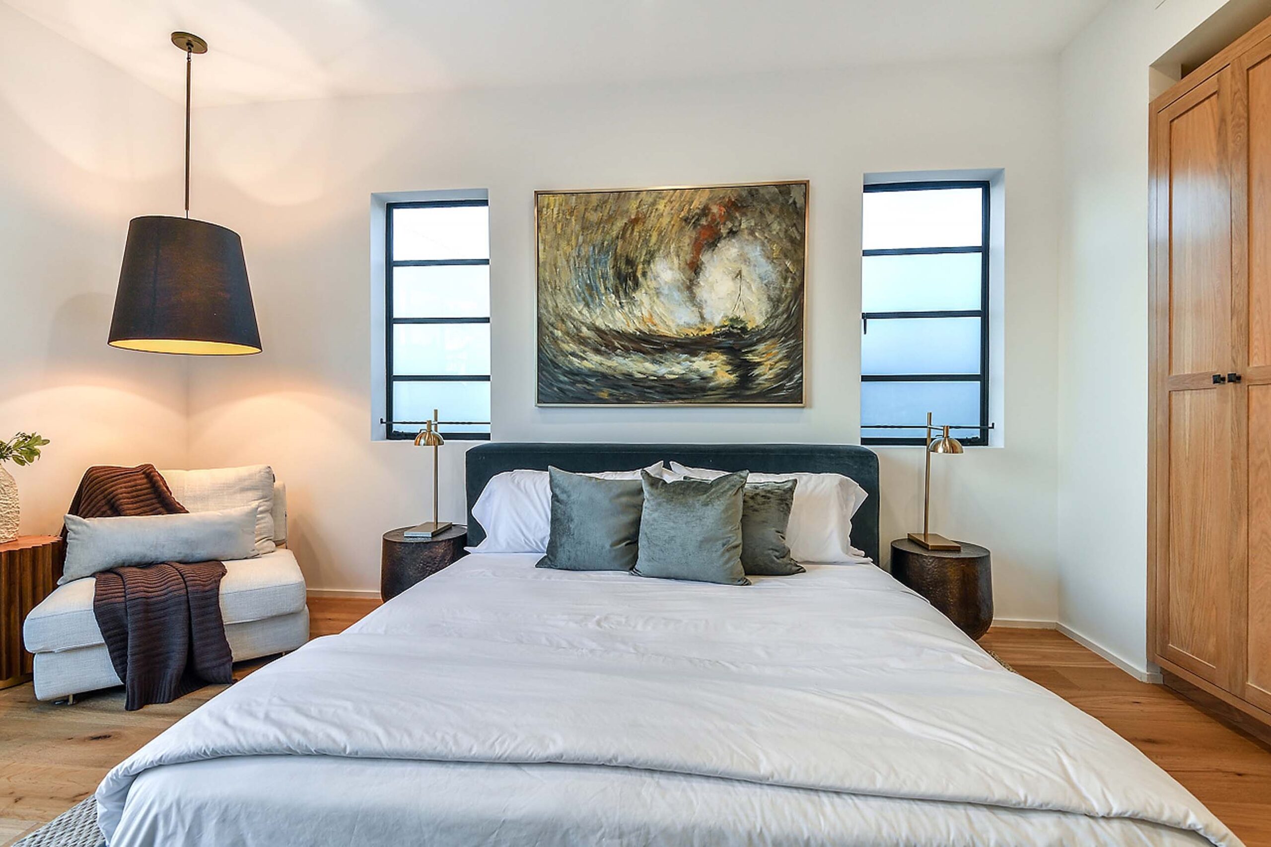 Modern bedroom in custom Venice beach house