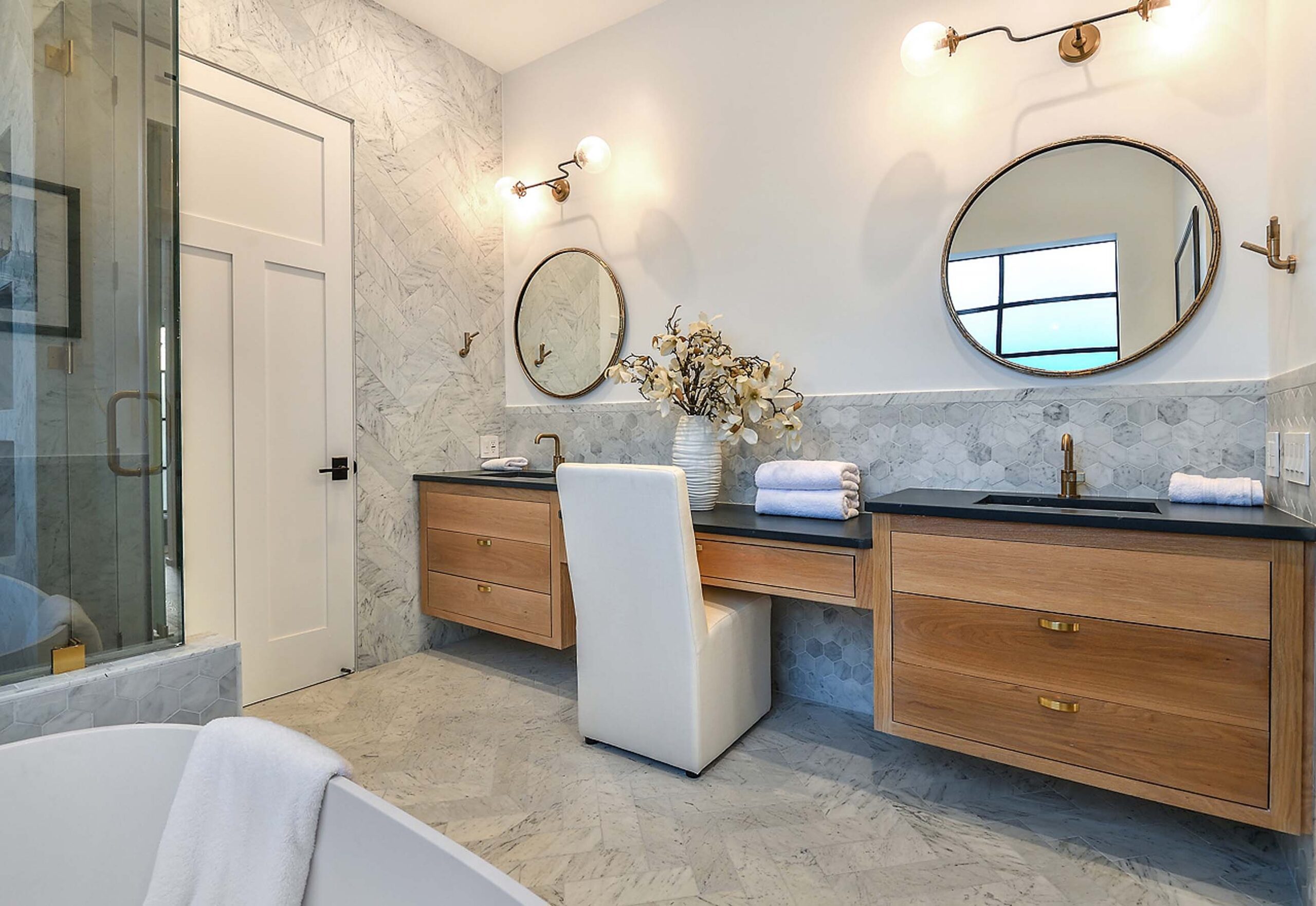 Exquisite bathroom with dual sinks in custom Venice beach house