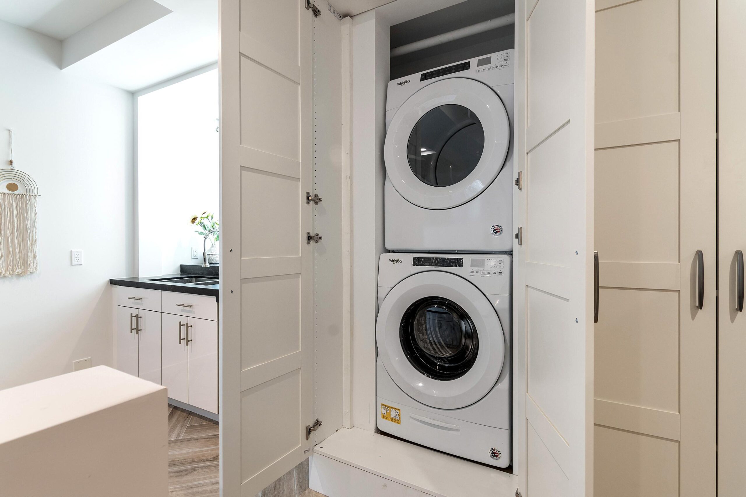 Accessible laundry machines built in to cupboards