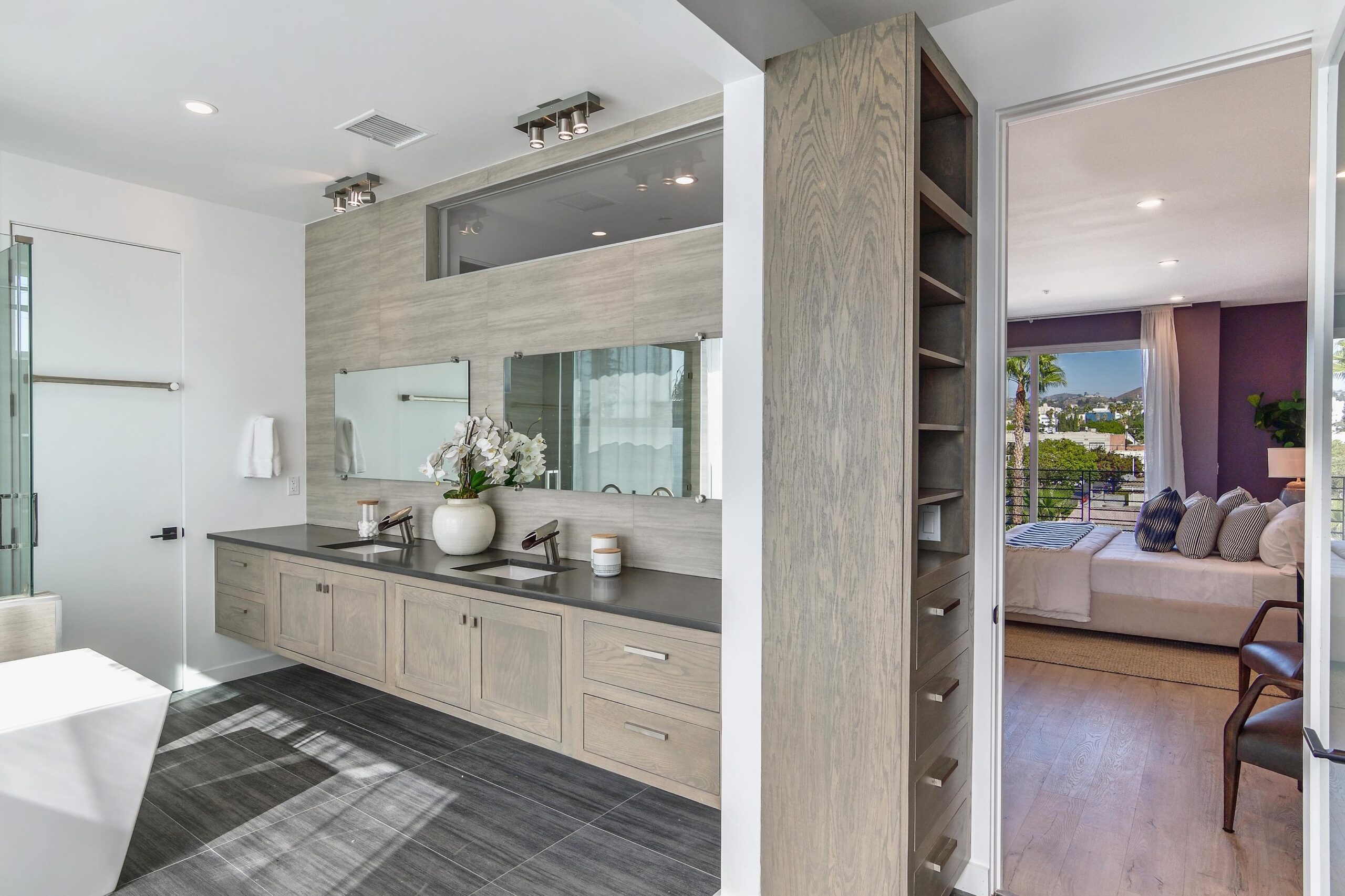 Custom bathroom and closet design for modern California home