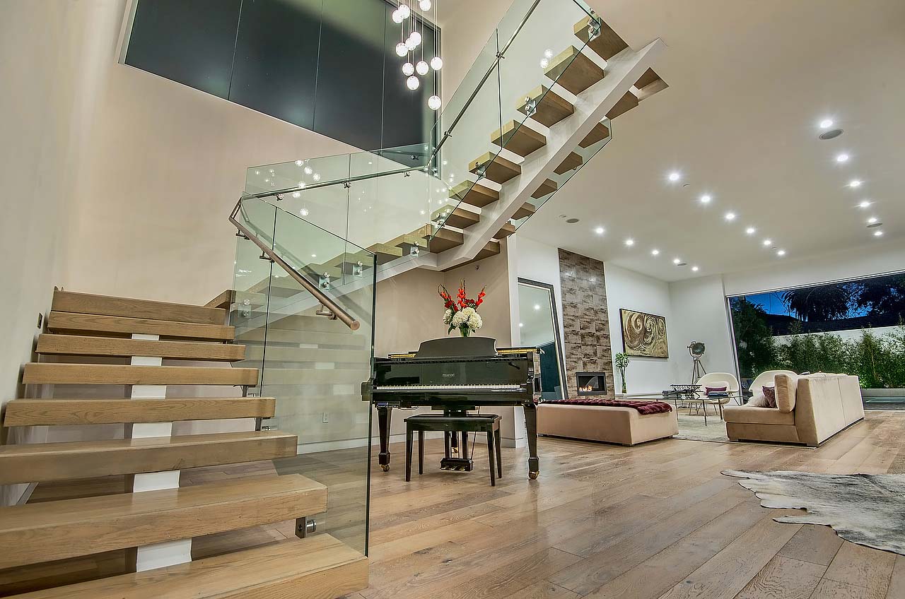 Grand staircase featured in modern California home